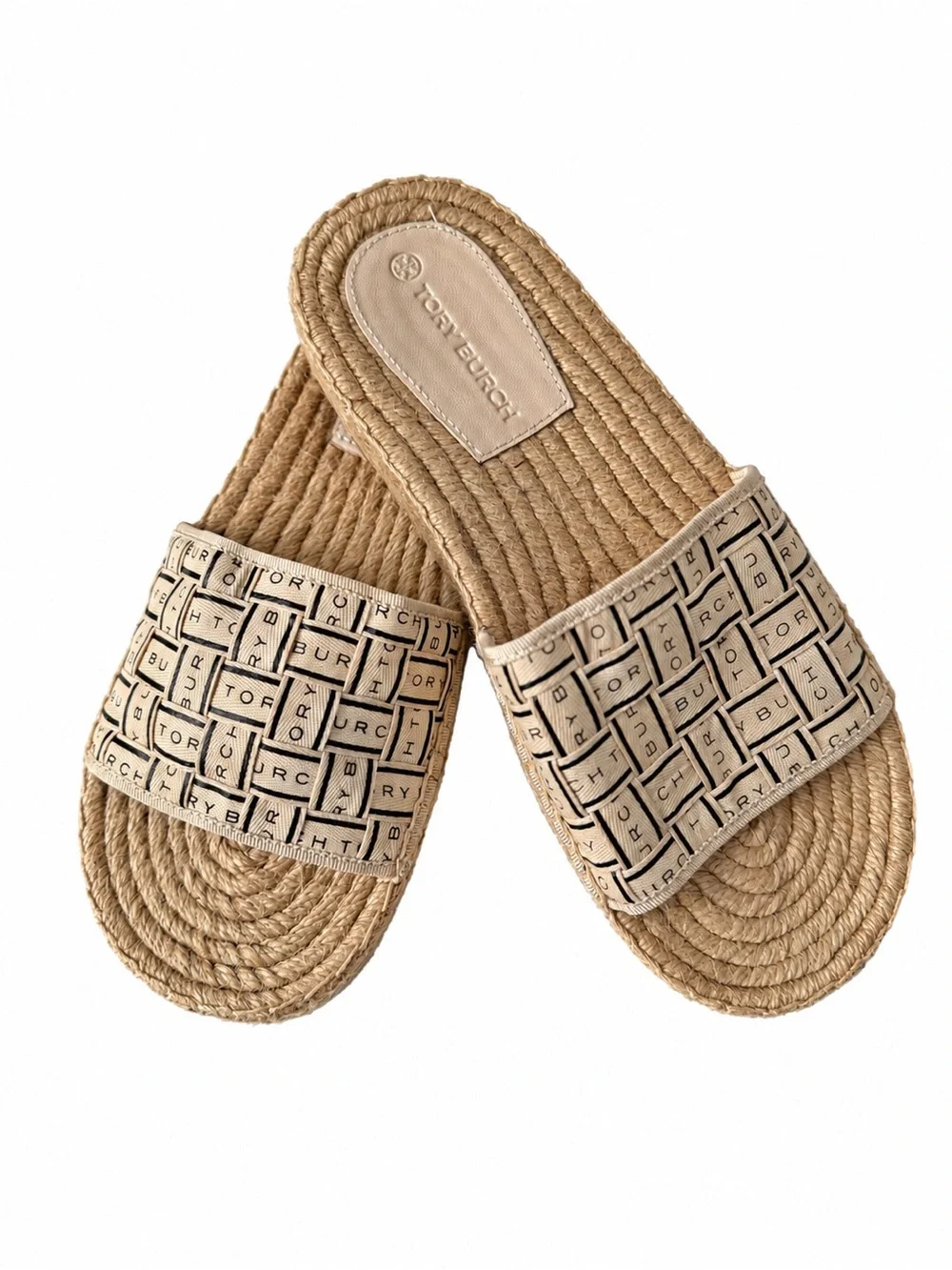 Tory Burch Woven Espadrille Slide Sandals – Tan & Black